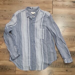 Maeve Navy and White Striped Button-Down Shirt